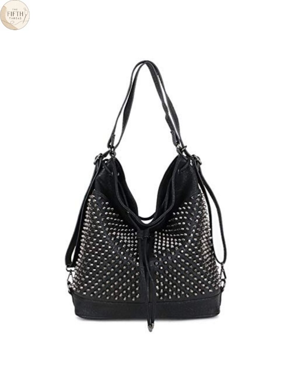 Oversize Vegan Leather Studded Bucket Bag Convertible Backpack Crossbody